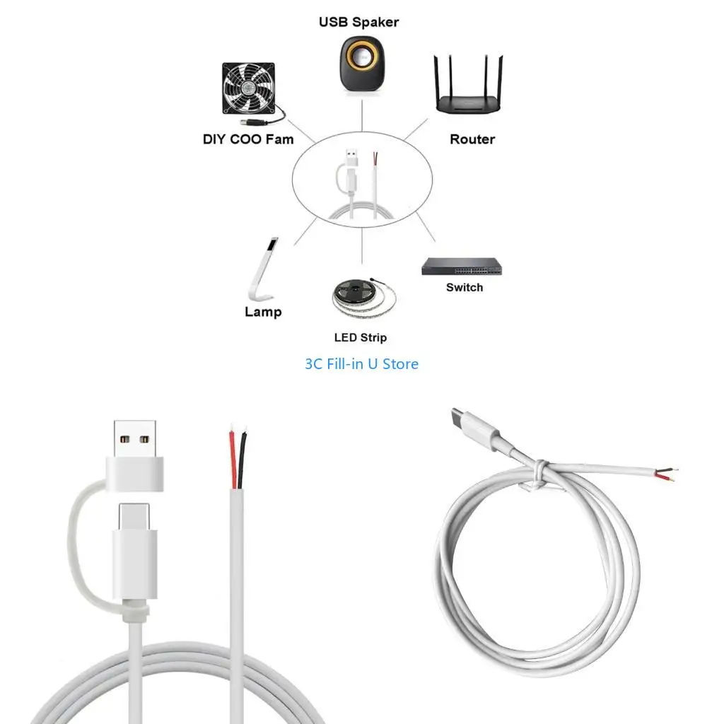 G8TA USB C 수컷 케이블 5V 2A 2 전선 파워 돼지 케이블 코드 라우터 용 giy