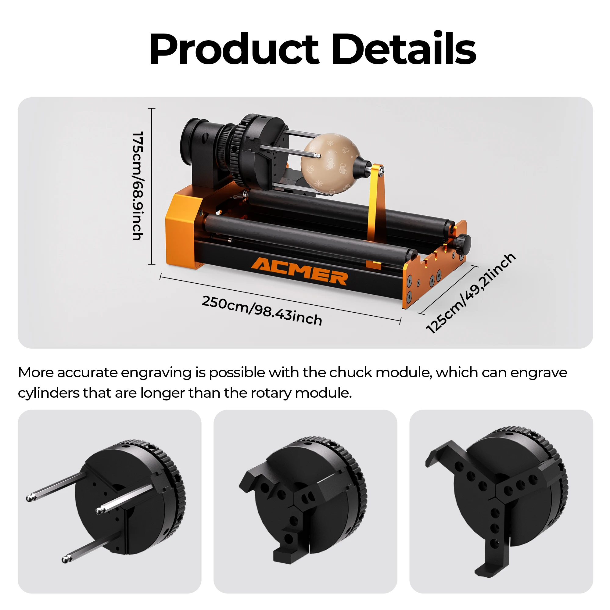 Mandrino a rulli rotanti ACMER M4 a 3 griffe per incisori laser 360 °   Pinza di rotazione diametro 4-64 mm ideale per tazze, anelli, oggetti curvi