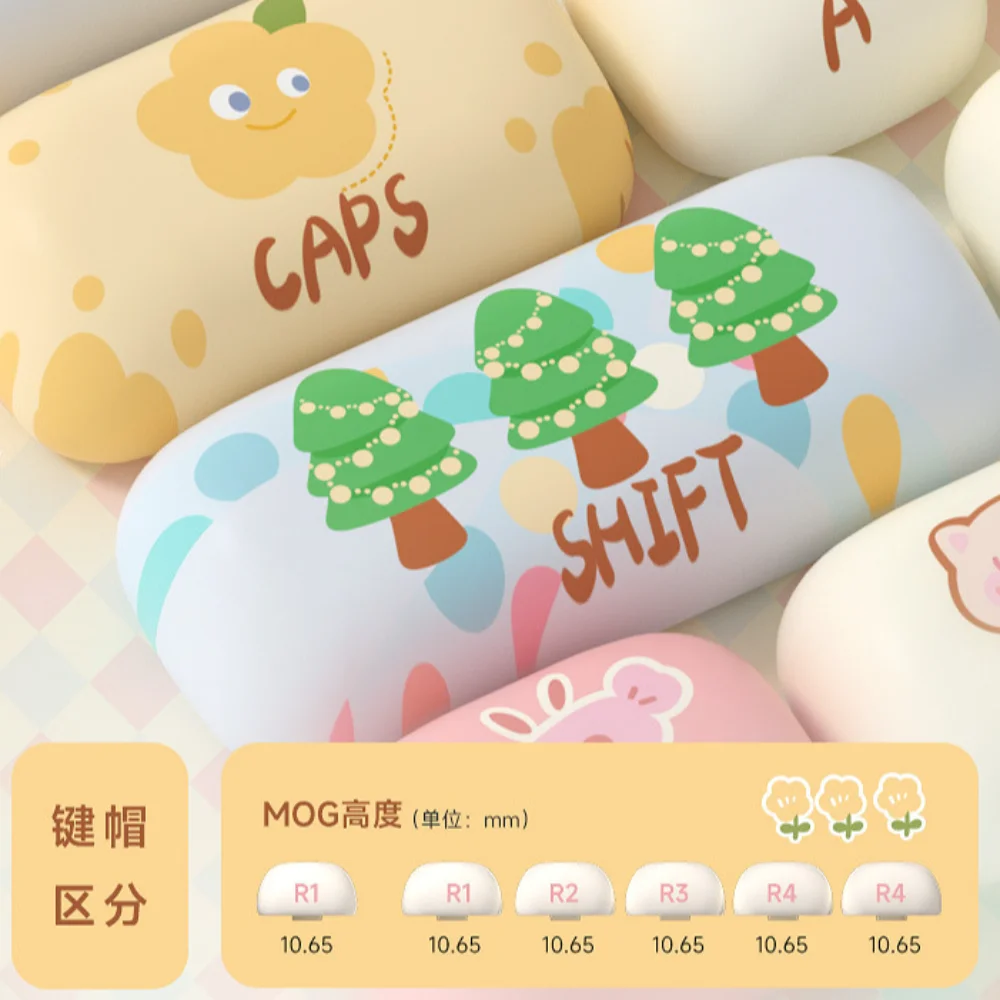 Pig Party MOG Keycap Set PBT 139 Keys Personalized Cute Round Bun Keycaps for 61/87/104/108 Mechanical Keyboards