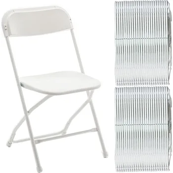 Tdoor 흰색 플라스틱 접이식 의자, 스태킹 스틸 프레임, 상업용, 650LB 무게추 용량, 홈 마당 의자