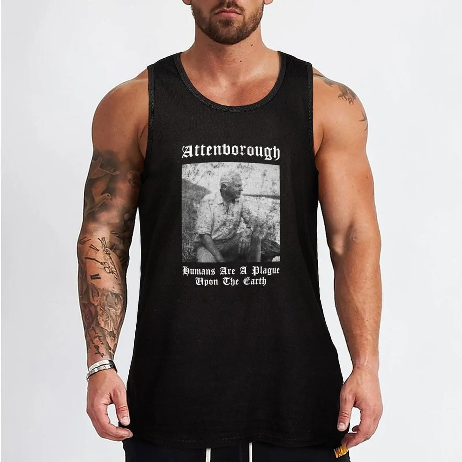 Sir David nbsp Attenborough Humans are A Plague Upon The Earth Black Metal Design Tank Top T-shirts men men gym clothing