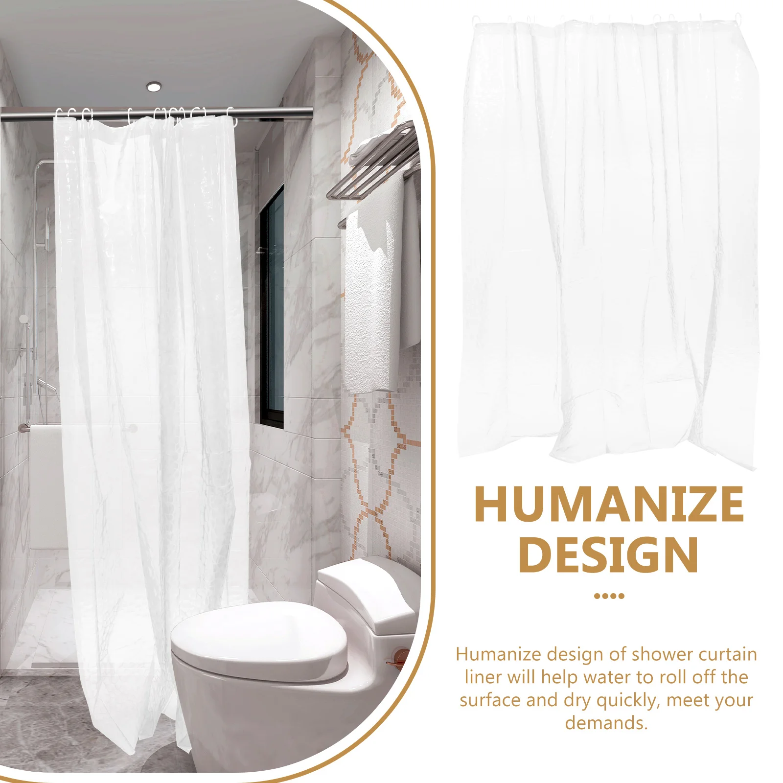 

Extra Long Bath Shower Curtain Household Decorative Peva Liner For Bathroom Lightweight Bathtub Curtain Quick-Dry Design
