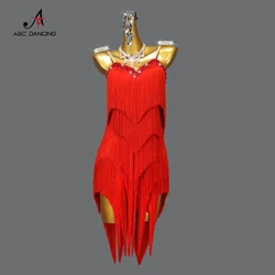 New Red Latin Dance Dress Sexy Adult Women's Party Performance Girl Kids Skirts Ball Practice Wear Prom Costume Ladies Line Suit