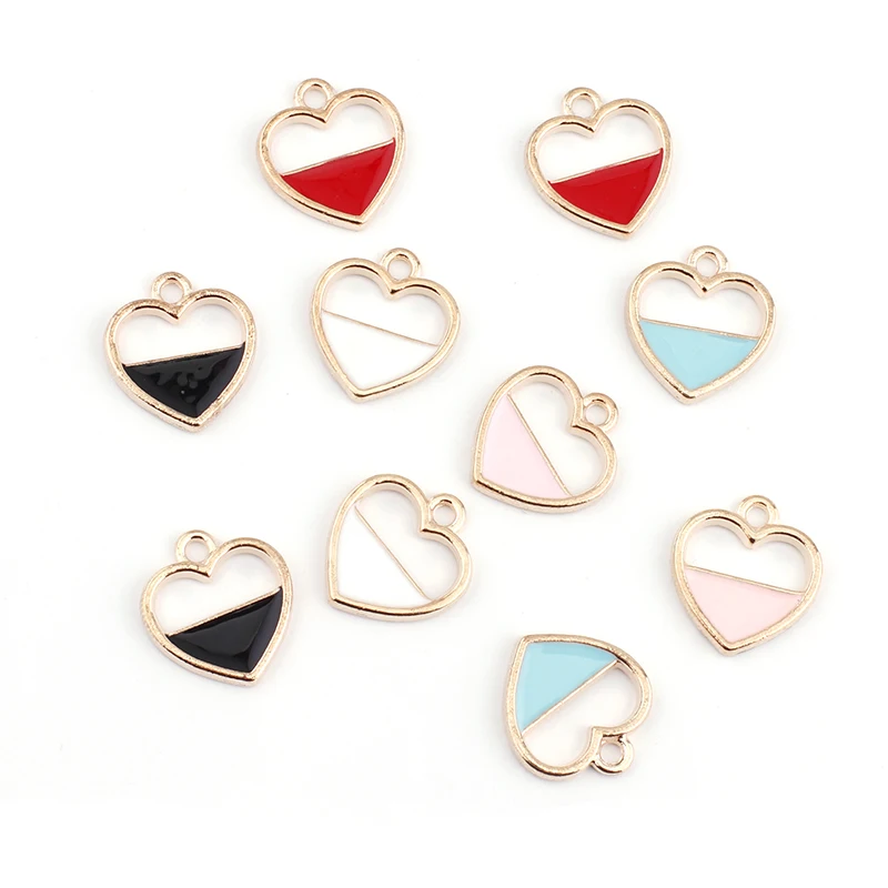 10pcs Hollow Heart Charms Cute Metal Enamel Pendant Charms for Earring Bracelet Jewelry Making Supplies Diy Keychain Accessories