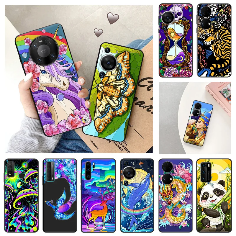 Ultra Thin Soft Case For Huawei P40 P30 Lite P20 P Smart Moto G200 G30 G31 One Fusion Hourglass Phoenix Panda Dragon Back Cover