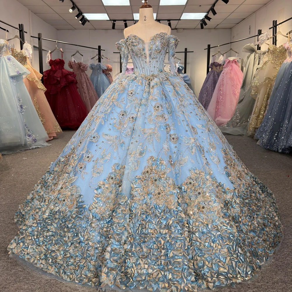 Ball Gown Dress for Girls Bow Tiered V Neck Flowers Prom Dresses Wedding Party Gown Customized vestidos de 15 años quinceañeras