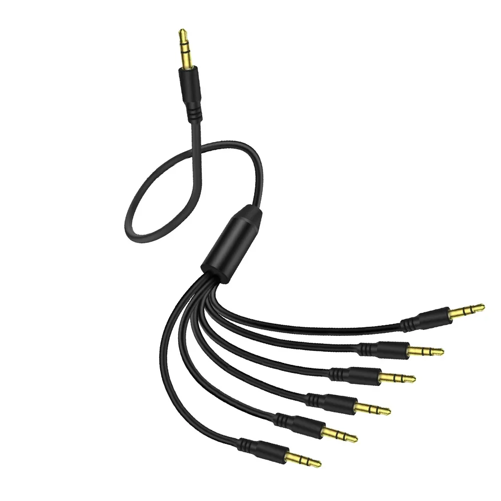 PVC-Braided 3.5mm Male to Male Audio Cable 18 12 1.5CM Featuring 1-to-6 Headphone Sharing Adapter for Home Office Use