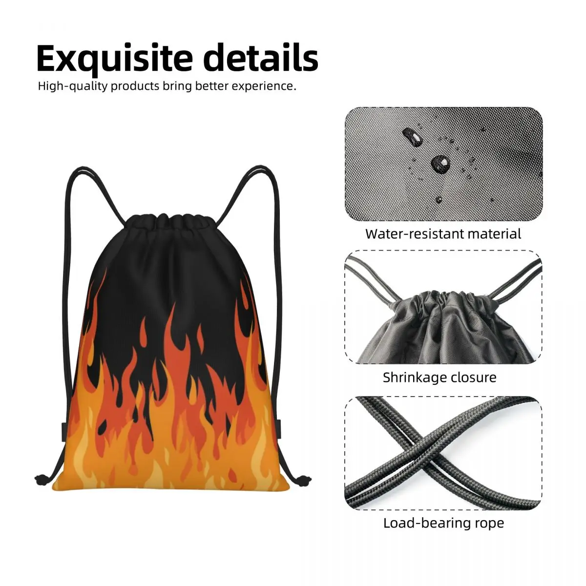 Custom Big Fire Orange Flames Drawstring Bag para treinamento, mochilas de ioga para mulheres e homens, Vintage Burning Flame Sports Gym Sackpack