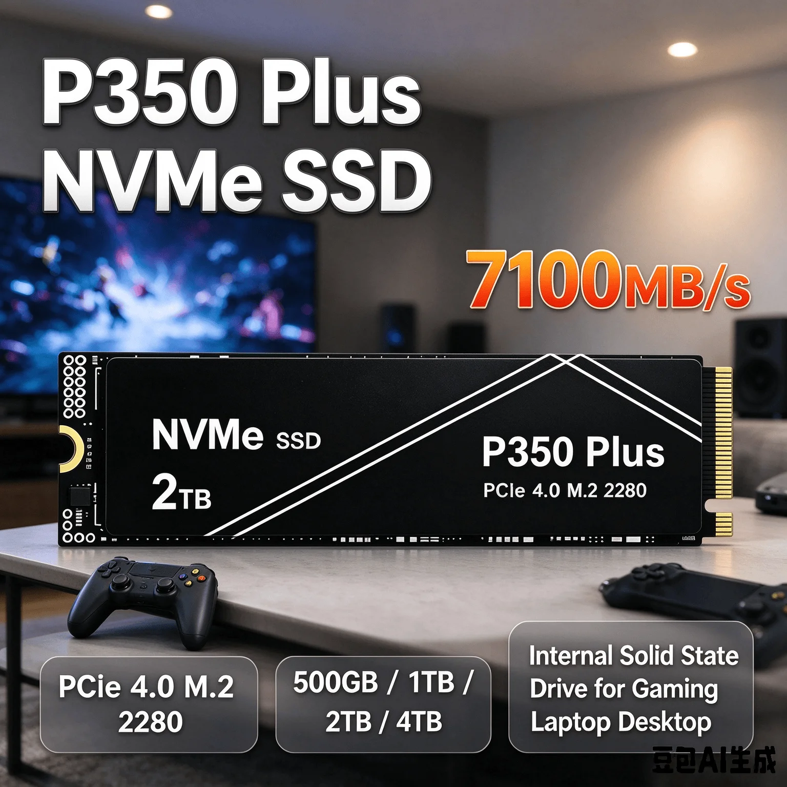 Internal Drive P350 Plus NVMe SSD 7100MB/s PCIe 4.0 M.2 2280 Handles Gaming, Work & Everything Else 500GB 1TB 2TB 4TB