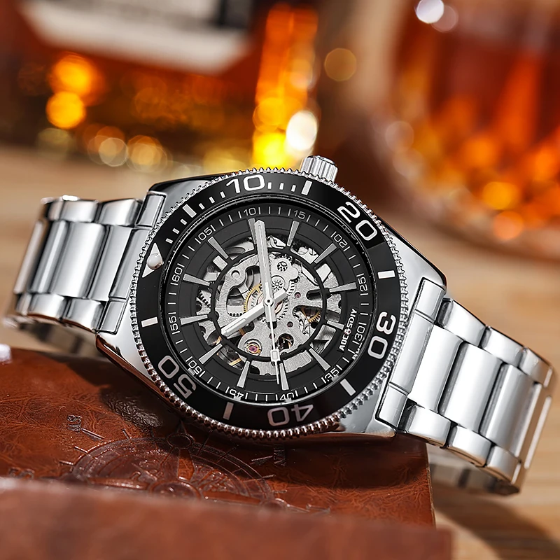 Luxury Business Mechanical Watches High Quality Gift Men\'s Watches Personality Waterproof Hollowed Out Stainless Steel