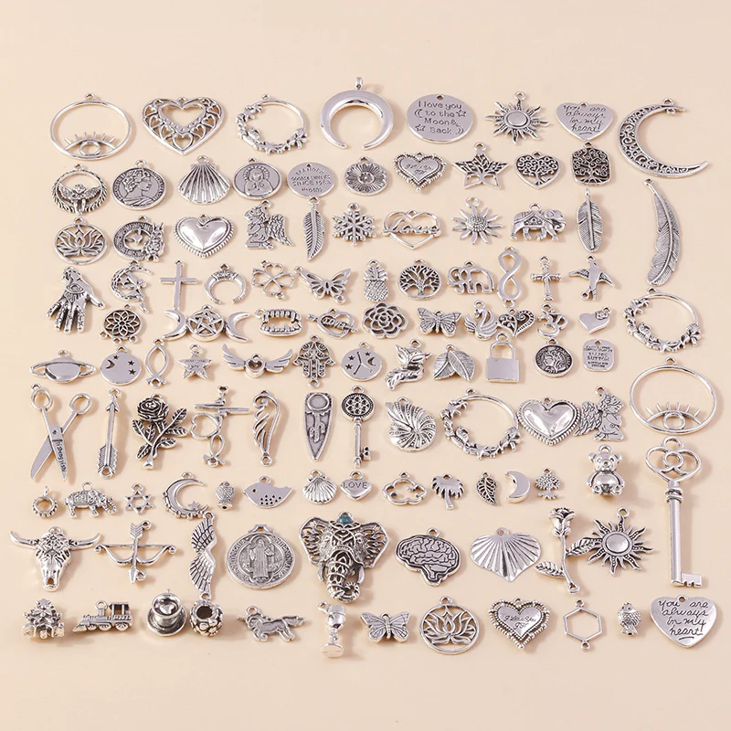 Leslie Gemischte 50/100 Stück Legierungsanhänger Mix Tier Stern Mond Herz Kreuz Anhänger für DIY Schmuckherstellung Zubehör – Detail 8