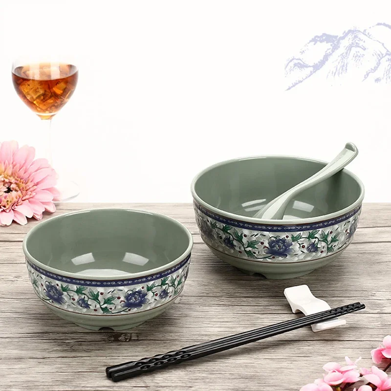 Chinese Style Classical Blue and Green Kitchen Rice Bowl, Big Ramen Soup Bowl, Small Tableware