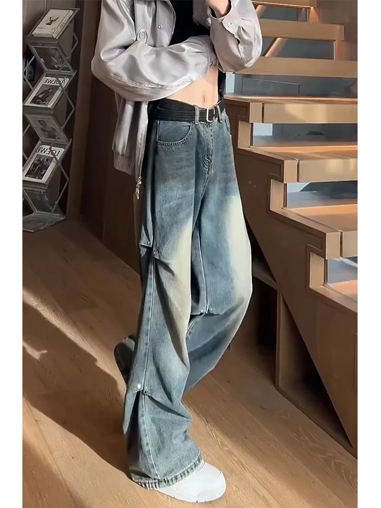 

Мужские джинсы в стиле ретро, синие, американские, в стиле High Street, плиссированные, повседневные, винтажные, из денима, весенние, модные, уличные, свободного кроя