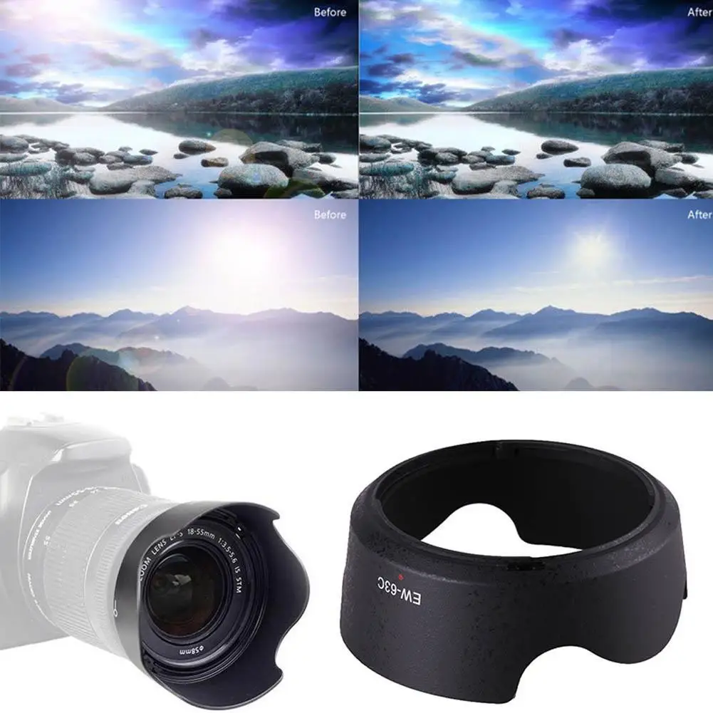 Black Lens Hood for Canon EW-63 EF-S 18-55mm f/3.5-5.6 IS STM Camera LensHood Lens Protetor Cover