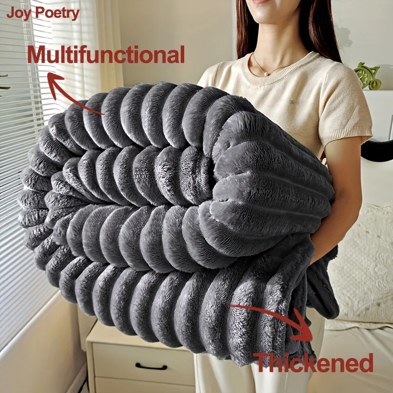 

150/200CM Solid Color Thickened Wide Striped Blanket Multifunctional Children Bed Sheet Cover Blanket Kids Sofa Nap Blanket