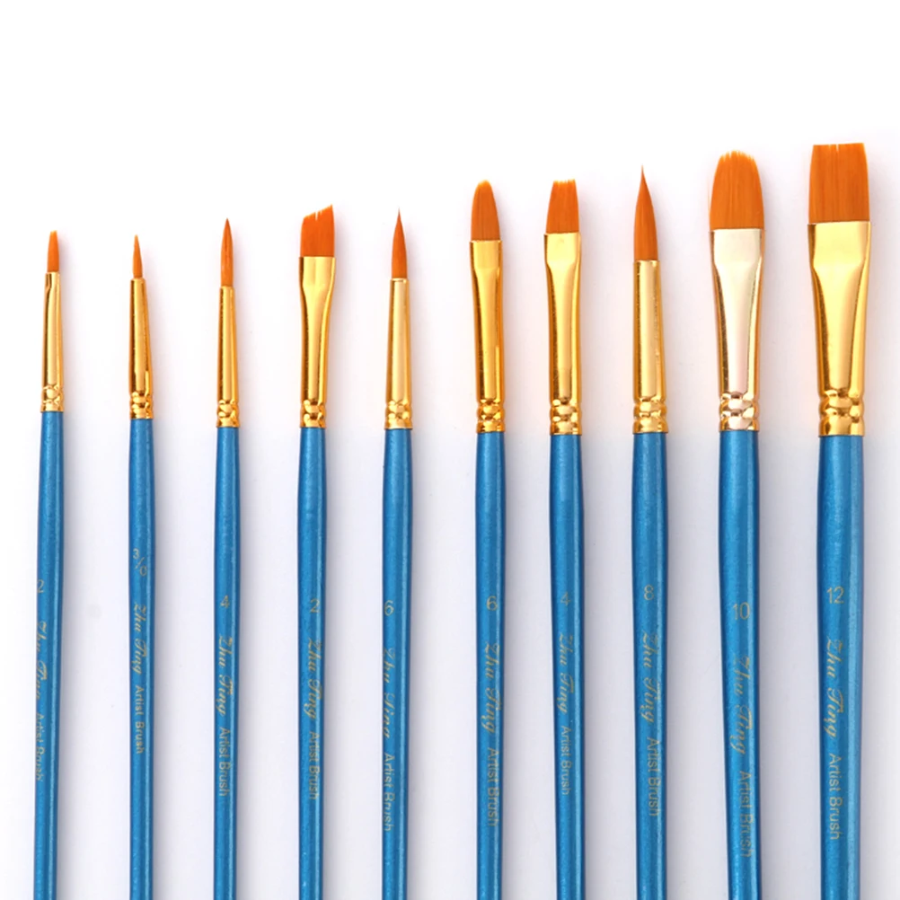 

10 Pieces Nylon Hair Art Paint Brush Set Art Painting Tool for Beginners Professionals Students (Blue)