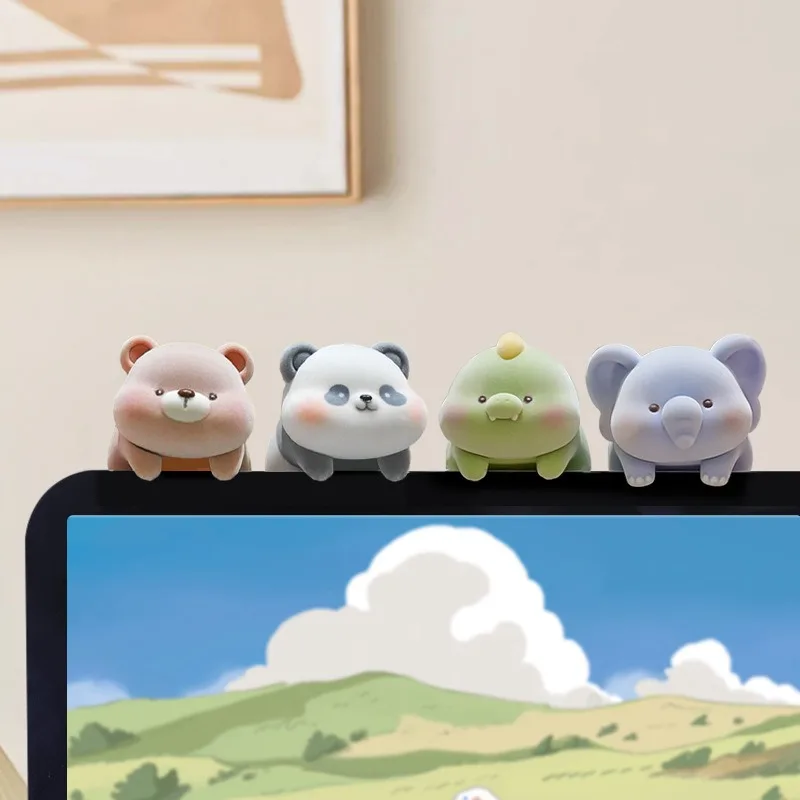Cute Flocked Animal Figurine Monitor Decor Mini Cartoon Figure Desktop Car Ornament Gift
