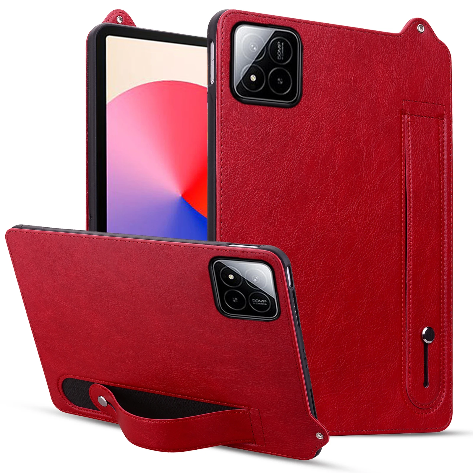 For Xiaomi Pad 7 Pro / 8 Pro Case Hand Strap Kickstand Leather Tablet Cover - Red