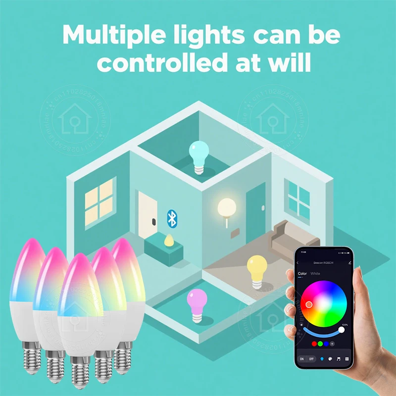 Led Bulb Candle Smart Lamp 5W E14 TUYA Bluetooth Dimmable RGB Light 220V APP Group Control Smart Life For Home Room Decoration