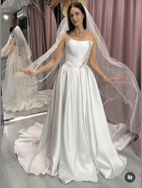 Trouwjurken 2026 Aanpassen Aan Maatregelen A_line Vloerlengte Eenvoudige Plooi Lieverd Voor Vrouwen Satijn Elegante vestidos de novia