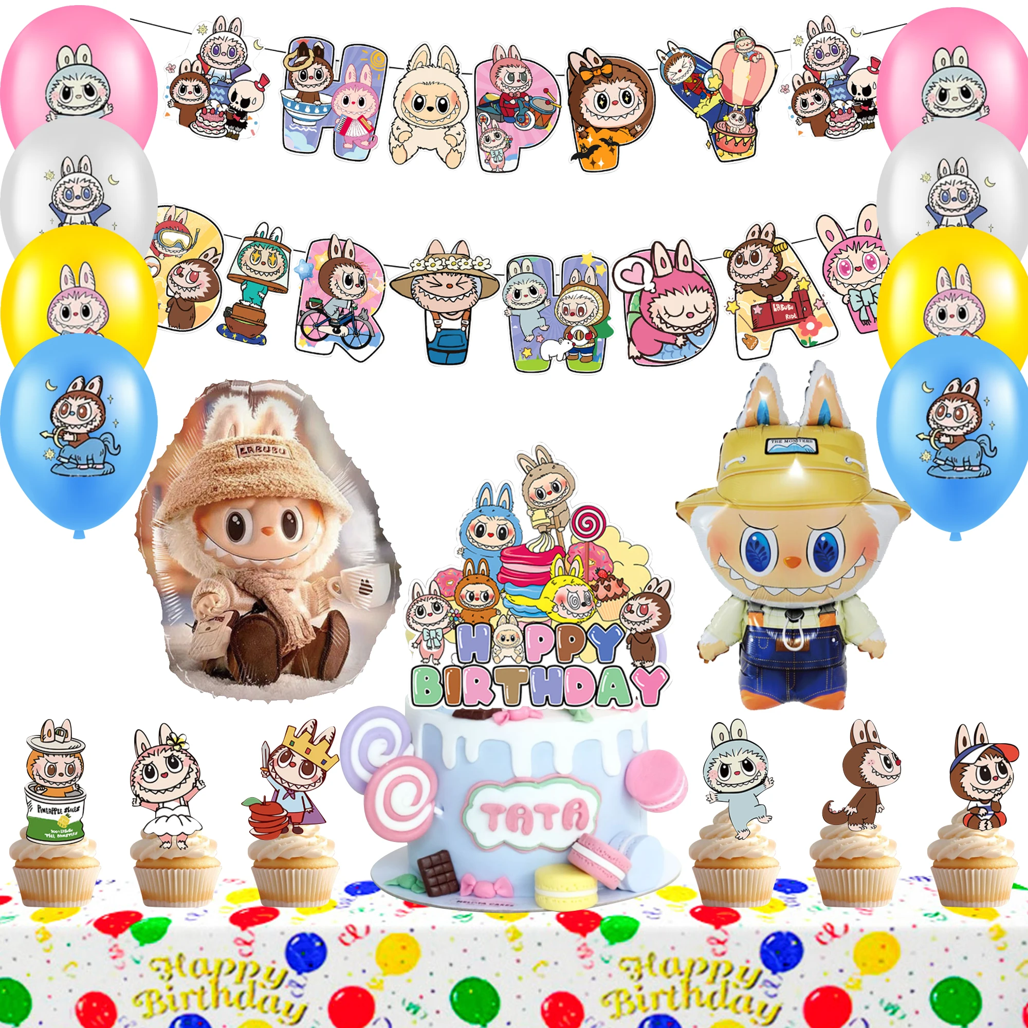 29 pièces poupées fournitures de fête d'anniversaire poupées décorations d'anniversaire-poupées bannière de fête ballon nappe etc poupées décorations de fête