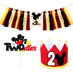 Disney-Happy Birthday Party Banner Set, Mickey Mouse, Kid Favor, Decoração Da Festa, Baby Shower, Feriado, 2 pcs