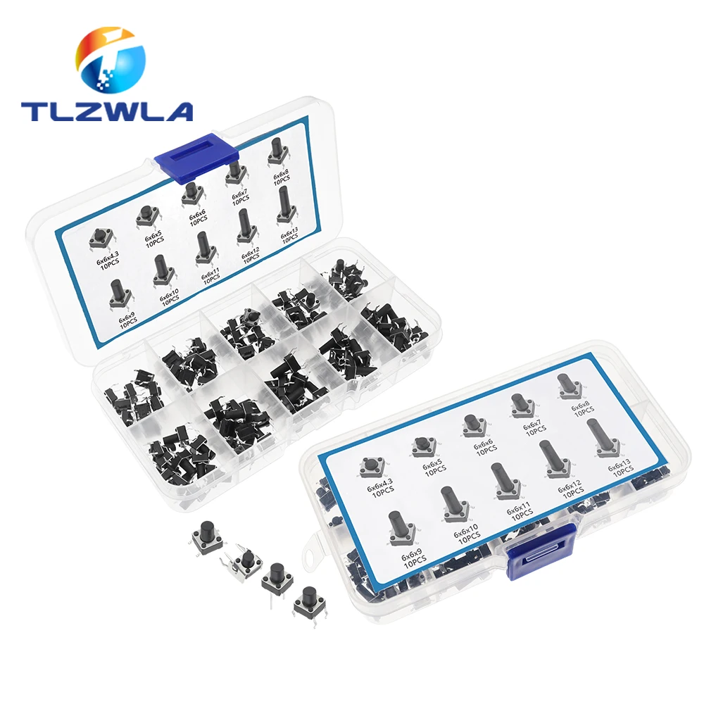 10 Models 6*6 Tact Switch Tactile Push Button Switch Kit Height: 4.3 5~13MM DIP 2P/4P Micro Switch 6x6 Key Switch