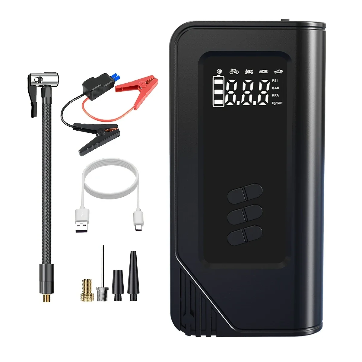 

Автомобильный аварийный пусковой источник питания, универсальная машина с воздушным насосом, светодиодный цифровой дисплей, мощное пусковое автомобильное освещение