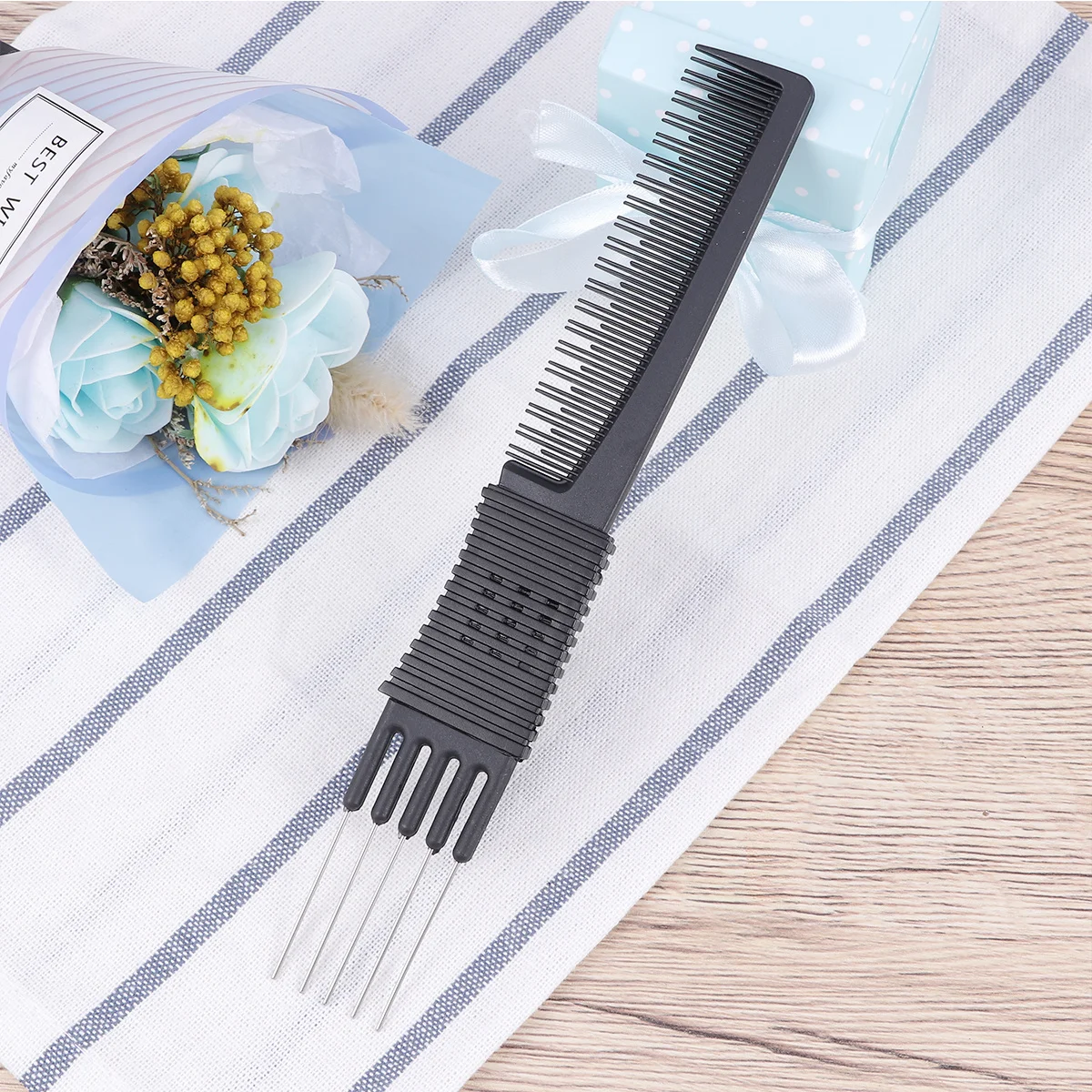 

Rat-Tail Anti-Static Haircut Comb Black Carbon Fiber Coating Strong Unbreakable for Salon Barber Styling Wide Tooth Hair