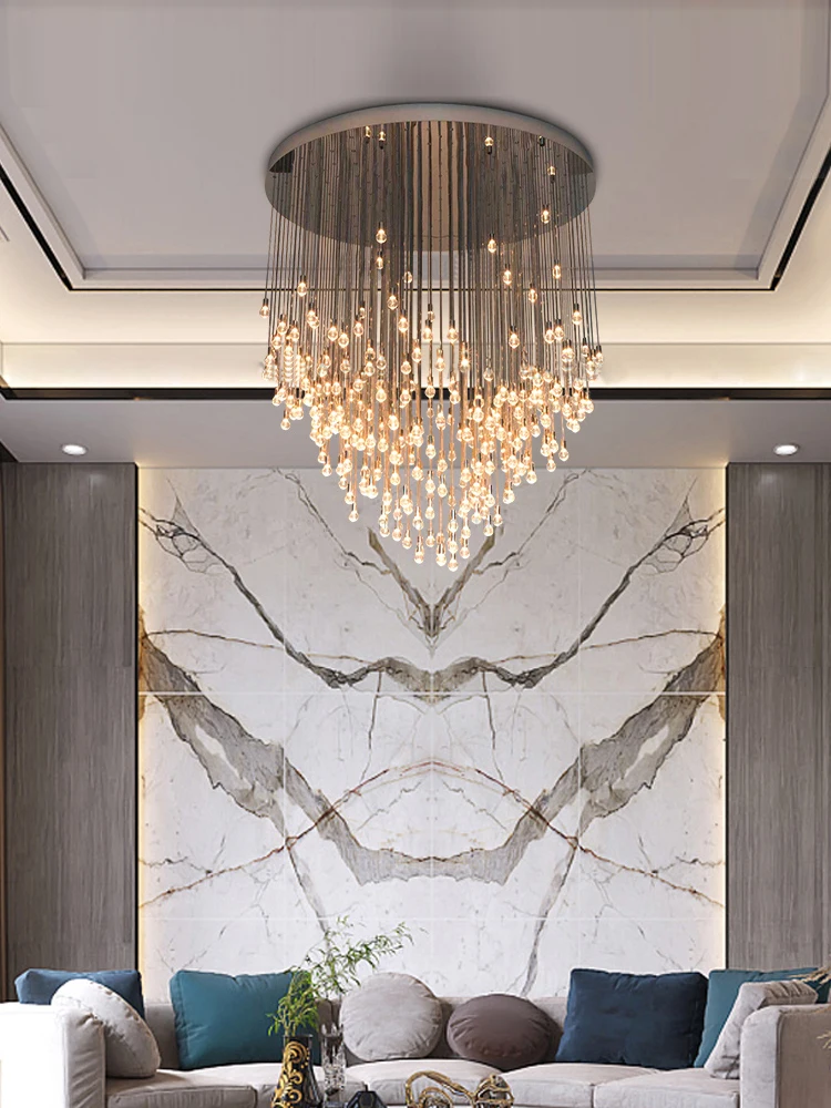 LED Modern Long Line Staircase Pendant Light Villa Luxury Crystal Ball Living Room Pendent Lamp Hotel Lobby Decoration Light