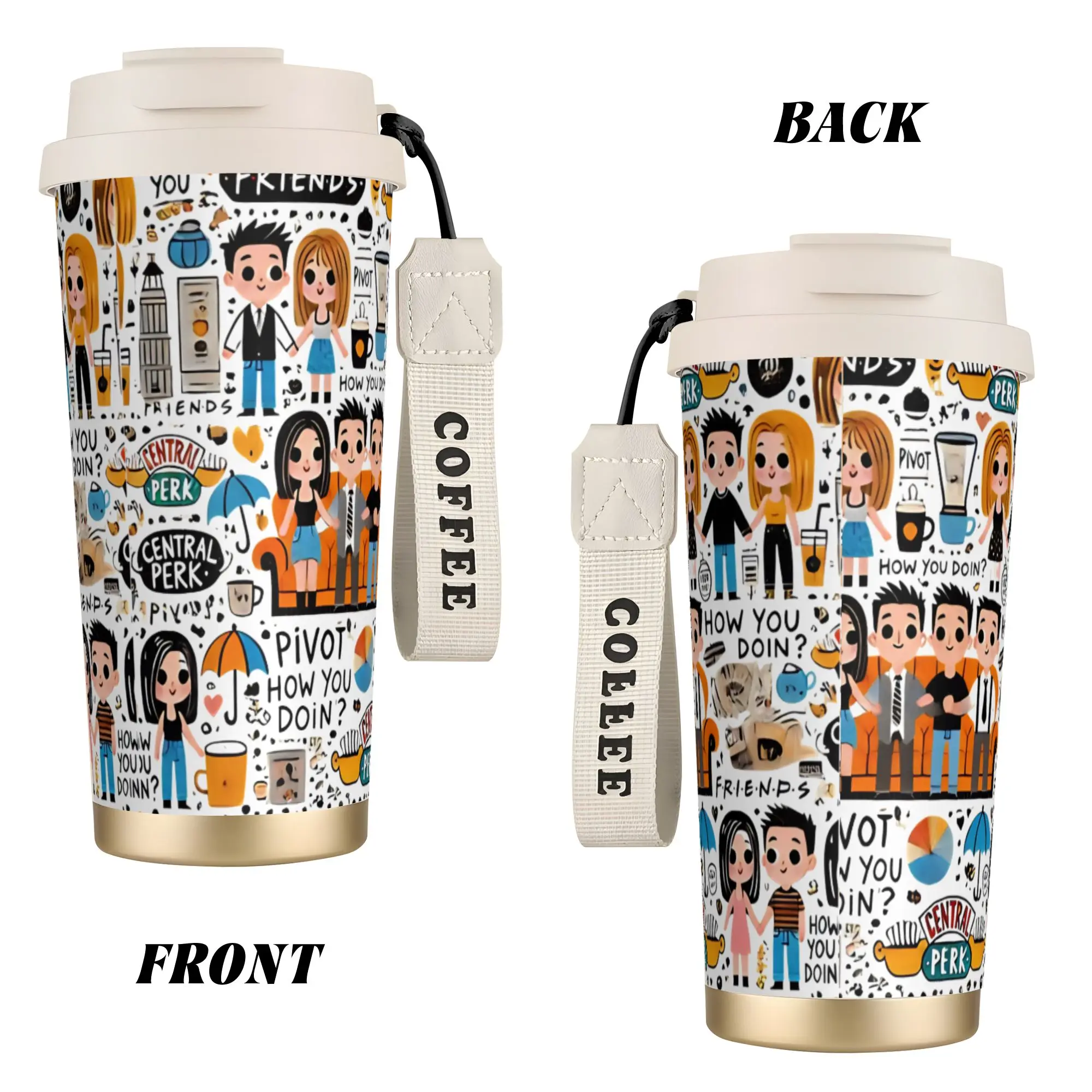 Stainless Steel Tumbler Friends TV Show Iconic Moments Doodle Art Thermal Mugs With Straws  Large Capacity Coffee Mug