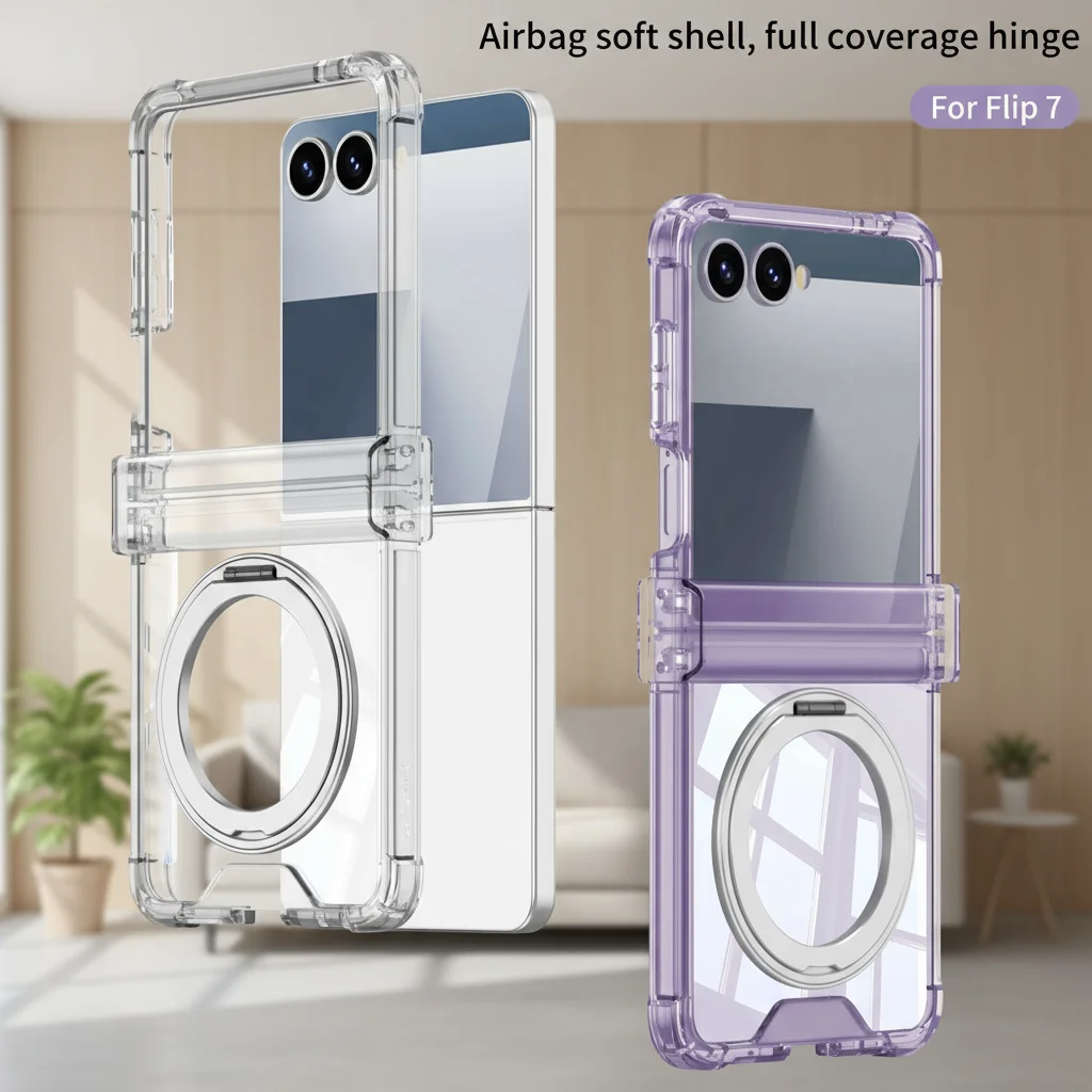 Silicone Airbag Bumper Soft Case for Samsung Galaxy Z Flip 7 Case Magnetic Charge Ring Holder Hinge Cover For Galaxy Z Flip7