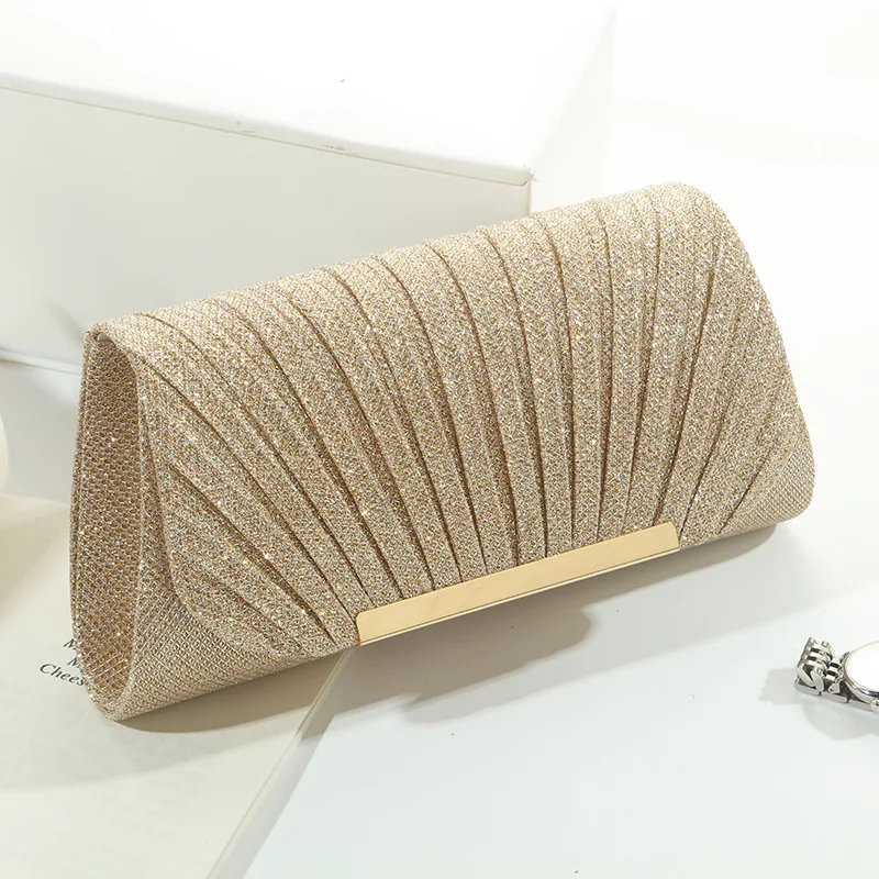 Shell Patterned Shiny Evening Bag Fashionable Single-Shoulder Clutch with Five Gold Edges for Versatile Party And Banquet Use