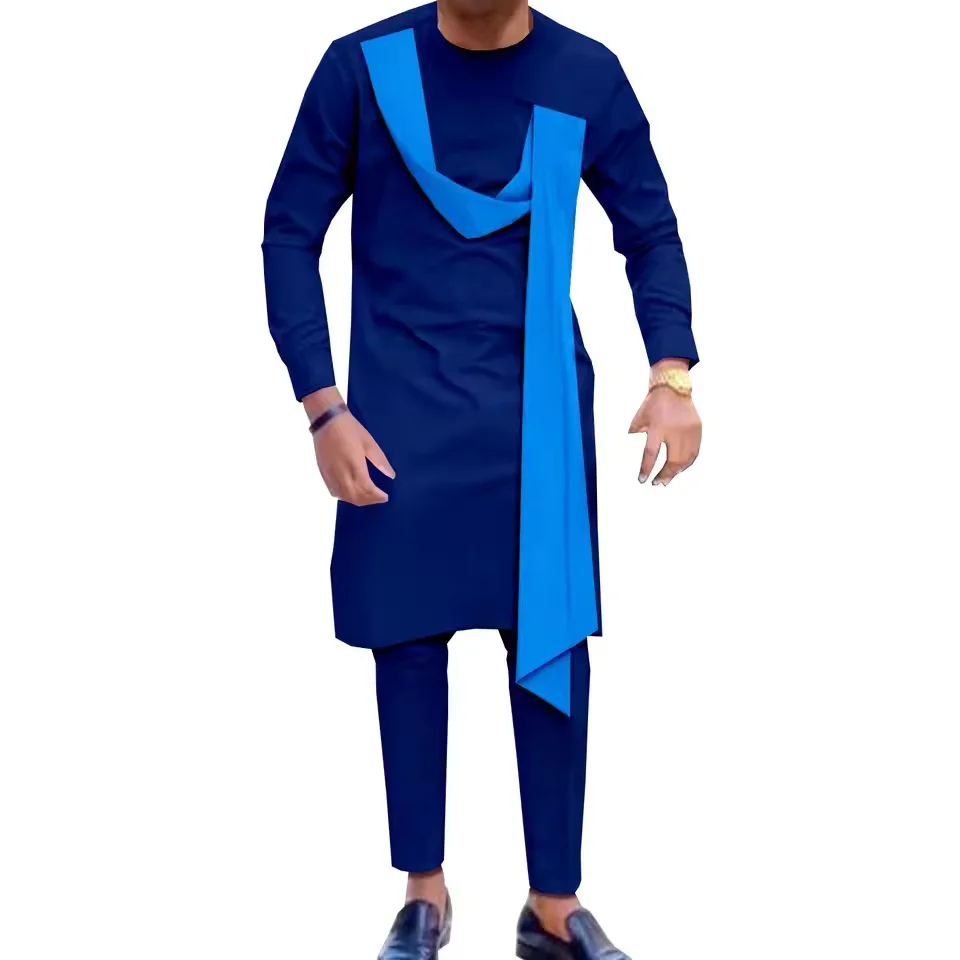 

Tuxedo for men's wedding 2pcs set African traditional attire long sleeve Dashiki Shirts & Pants Tribal Outfits for Prom Party