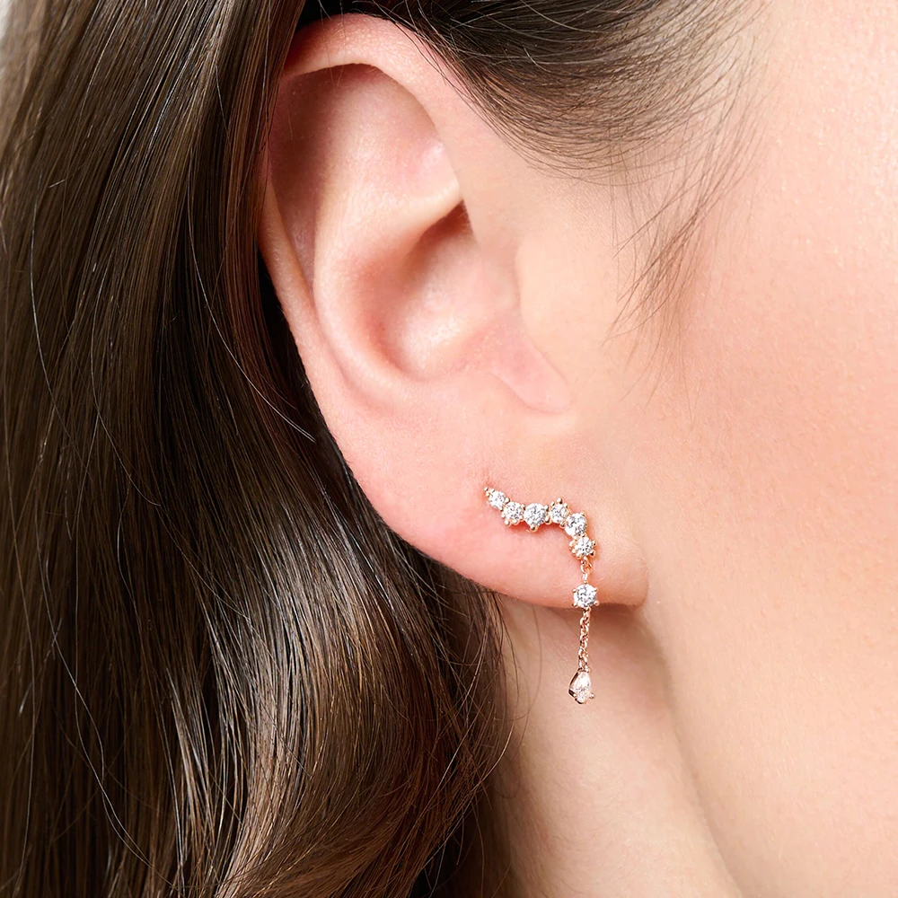 

Rsoe Gold Ear Climber Tear Drop Романтический подарок для женщин Высокое качество в европейском стиле Зимние ювелирные изделия из чистого серебра 925 пробы