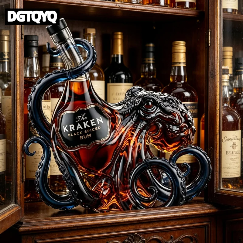 Unique Kraken Octopus Glass Liquor Bottle, Clear Rum Decanter, Decorative Barware & Home Display Piece for Spirits view 4