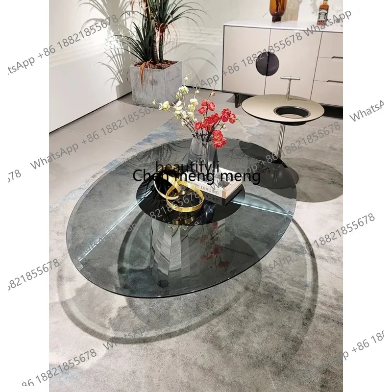 

LHY26ss Oval stainless steel Italian minimalist living room high-grade tempered glass coffee table