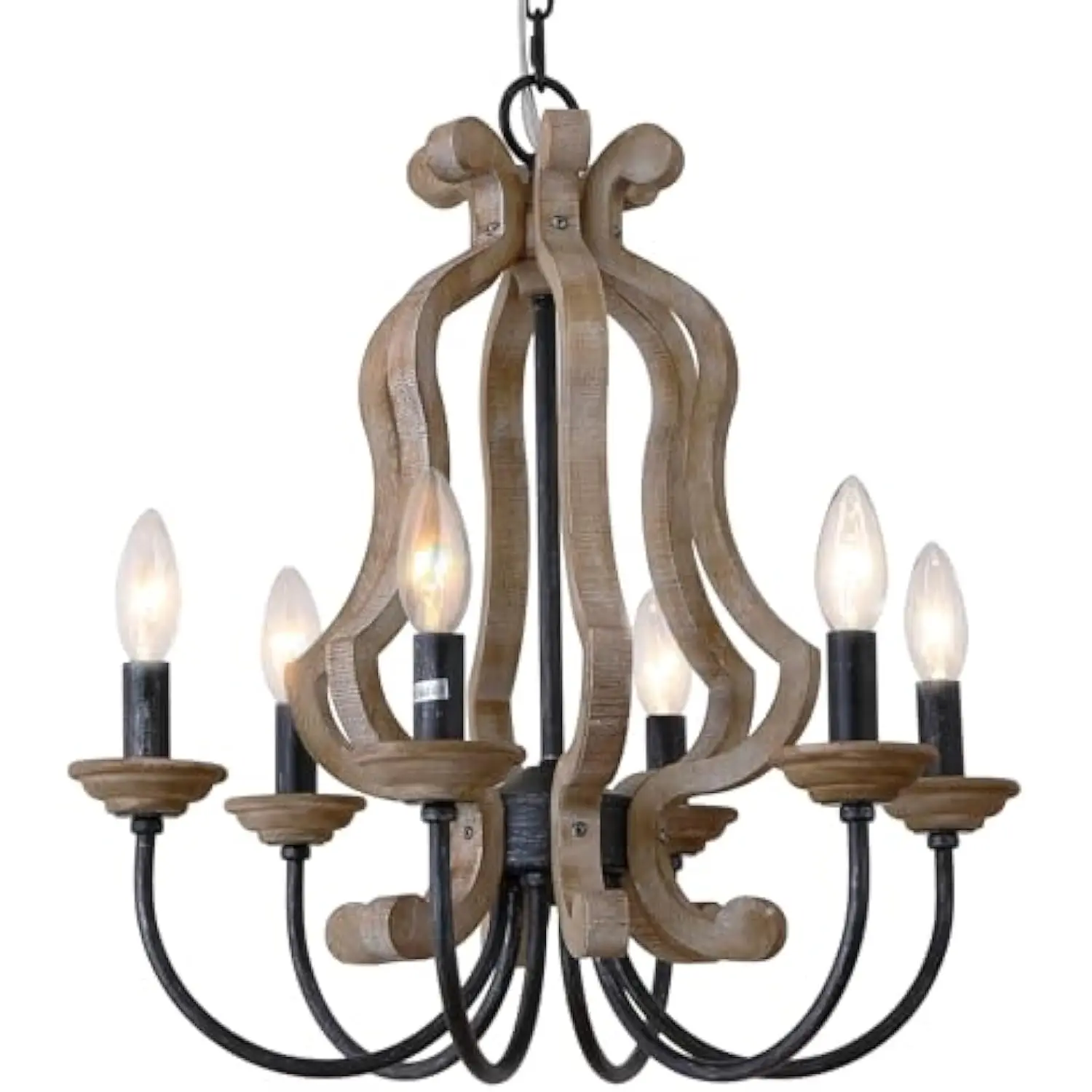 

Farmhouse Chandelier, 6-Lights Wood Chandelier, 18.3" Distressed Black Rustic Candle Chandeliers for Dining Room Kitchen Island