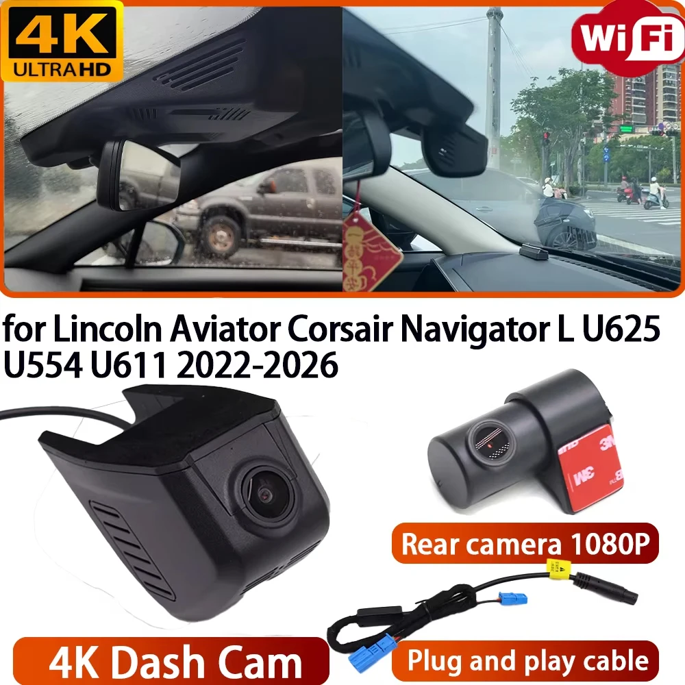 for Lincoln Aviator Corsair Navigator L U625 U554 U611 2022-2026 Video Recorder 4K DVR Dash Cam Wifi Camera 170° Wide Angle
