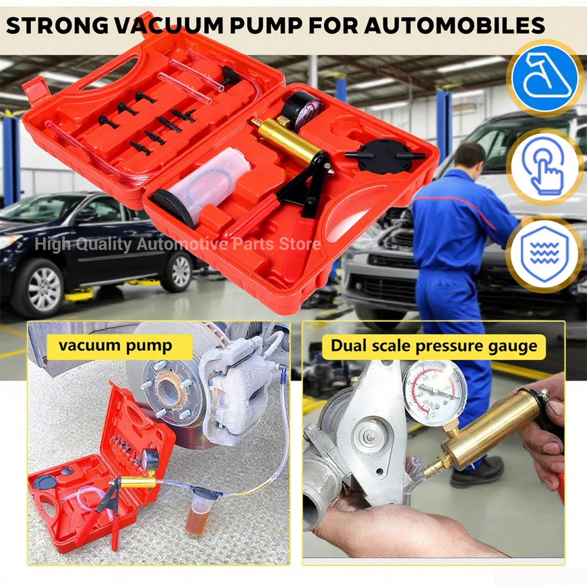 

2 in 1 Brake Bleeder Kit Hand held Vacuum Pump Test Set for Automotive with Protected Case,One-Man Brake Clutch Bleeding Tool