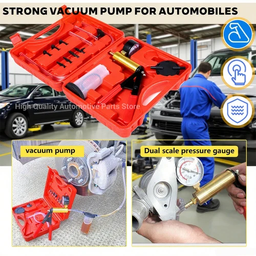 Kit de purga de frenos 2 en 1, juego de prueba de bomba de vacío manual para automoción con estuche protegido, herramienta de purga de embrague de freno de un solo hombre