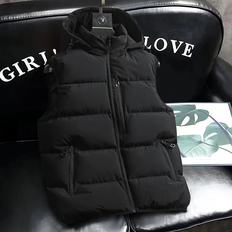 Winter Men Down Vest Contrast Color Cold-proof Windproof Sleeveless Zipper Man Coat Warm Pocket Detachable Hooded Male Waistcoat