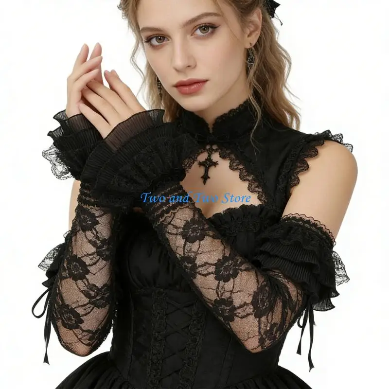 HX6F Elegant Lace Sleeves For Nails Art Photography Soft Ruffled Fabric Comfortable Elastic Wrist Covers