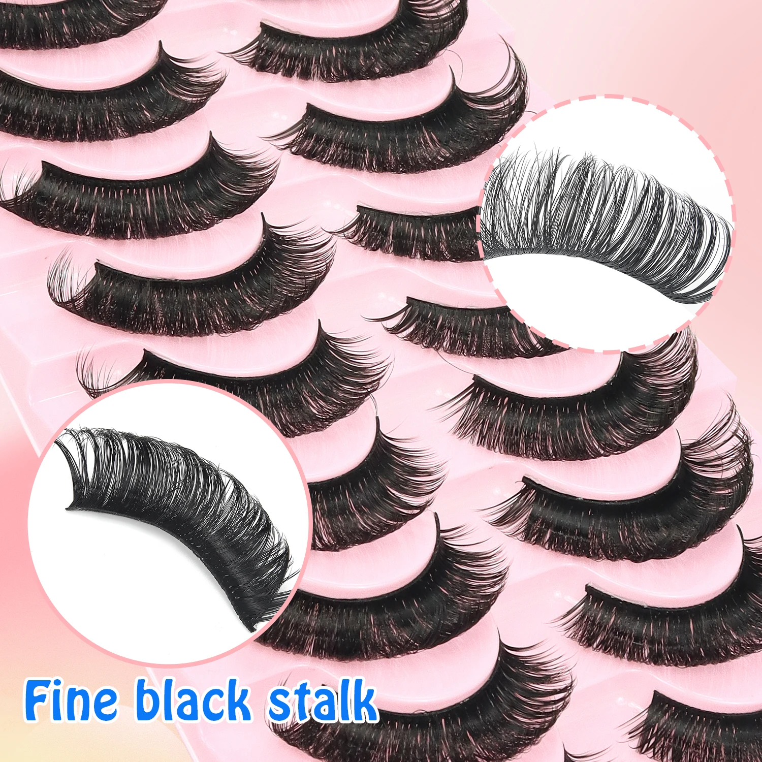 10 Pairs  False Eyelashes Russian Strip Lashes Volume Fake Eyelashes Extension D-Curly Wispy Handmade Soft Reusable