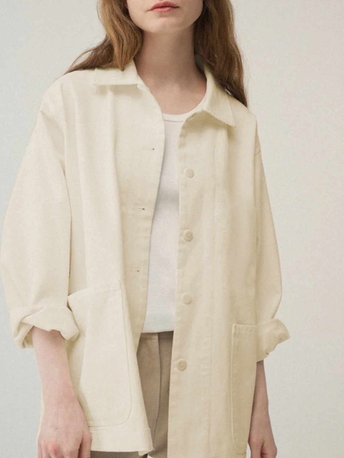 

100% Pure Cotton Fleece Shirt Jacket Women's Spring Autumn Casual Shirt Layering Beige Color Commute Style Loose Fit Long Sleeve