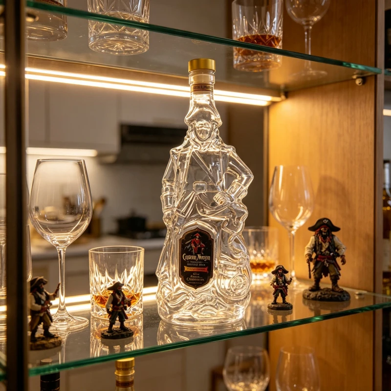 Captain Morgan Pirate Shaped Whiskey Decanter 350ml Lead Free Clear Glass Liquor Bottle Caribbean Pirate Spirits StorageJar Bar