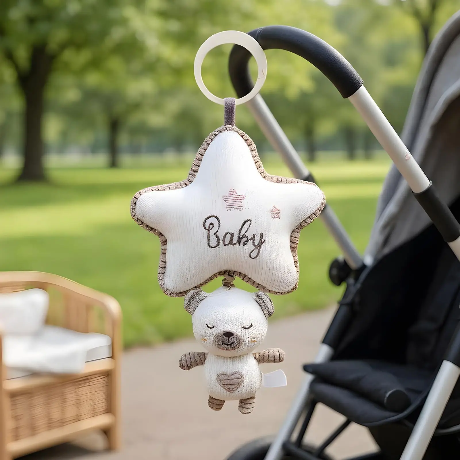 Chocalho do bebê brinquedo pendurado coelho carrinho chocalho brinquedo bonito coelho boneca com caixa de música fio tricô arte para berço berços pram carro