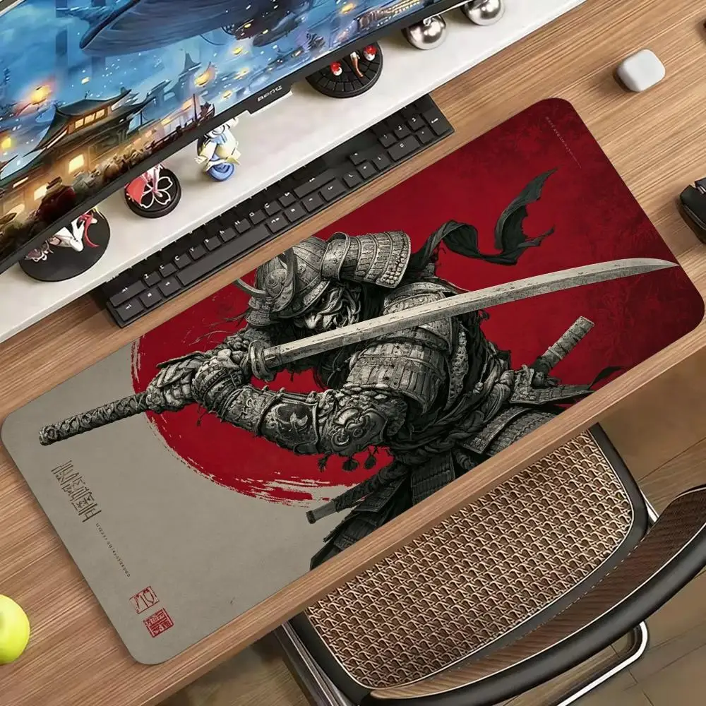 Japanese Samurai Warrior Red Sun Art Pattern Non‑Slip Rubber Large Mouse Pad For Laptop Gaming And Daily Office Working Needs