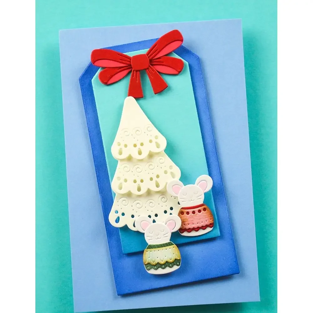 Merry Christmas Bundled Snowman Bow Mouse Bear Scalloped Pinpoint Tags Dies Cut DIY Card Scrapbooking Clear Stamps Dies 2025 New
