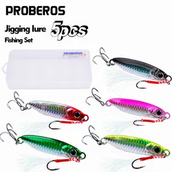 PROBEROS-Juego de cebos biónicos para pesca al aire libre, lote de 5 unidades, placa de hierro Luya de tiro largo, 7g/10g/15g/20g/25g/30g con anzuelos dobles, venta al por mayor